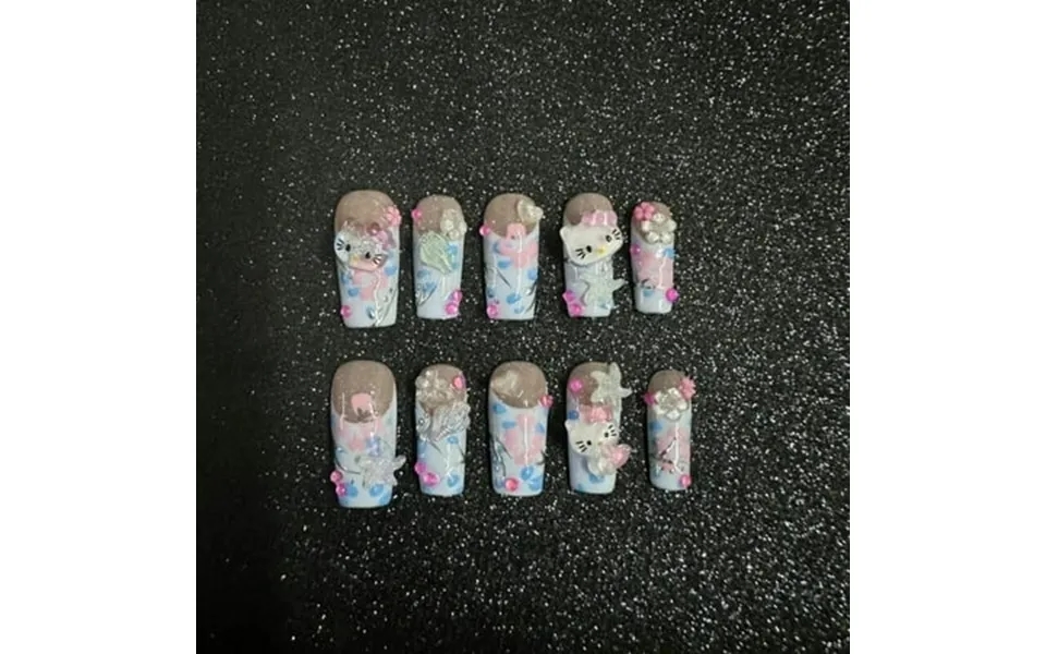 Sanrio Hello Kitty 3d Dolls Starfish Conch Handmade Nail Art Detachable Nail Patch Wearable Full Cover Fake Nails Girls