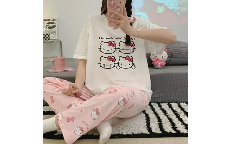 Sanrioed Hello Kitty Anime Summer Pajamas Suit Kuromi Kawaii Cotton Short Sleeves Pants Women Cartoon Homewear Girl Stud