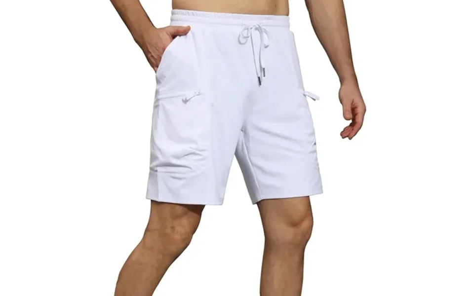 Satankud Mens Knit Plaid Casual Cargo Shorts Zipper Pockets Quick Dry Elastic Waist Cargo Outdoor Hiking Shorts White-32