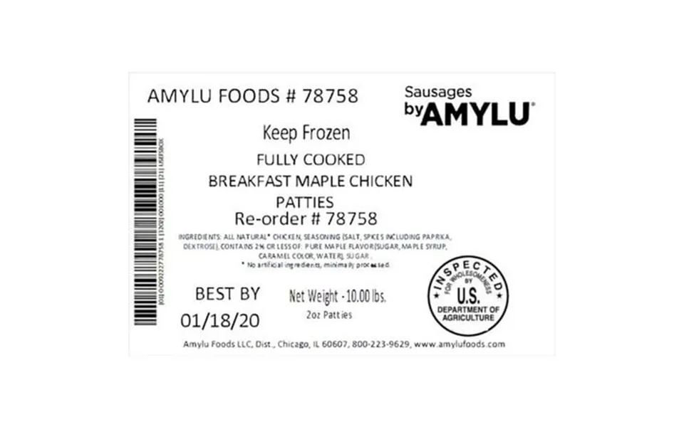 Sausages By Amylu Breakfast Maple Chicken Patties 10 Pound -- 1 Each