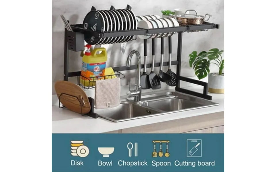 Sayfut 2 Tier Stainless Steel Dish Rack Over Bowl Shelf Storage Rack Kitchen Organizer Cutlery Holder Single Slot Double