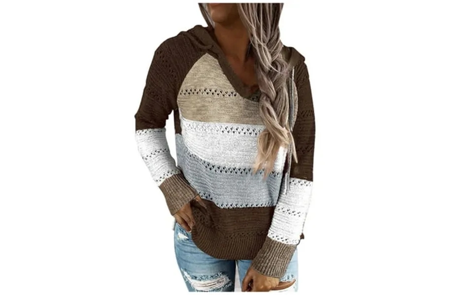 Sayhi Hoodies For Women Pullover Fall Winter Sweatshirt V-neck Patchwork Long Sleeve Hooded Sport Pullover Tops