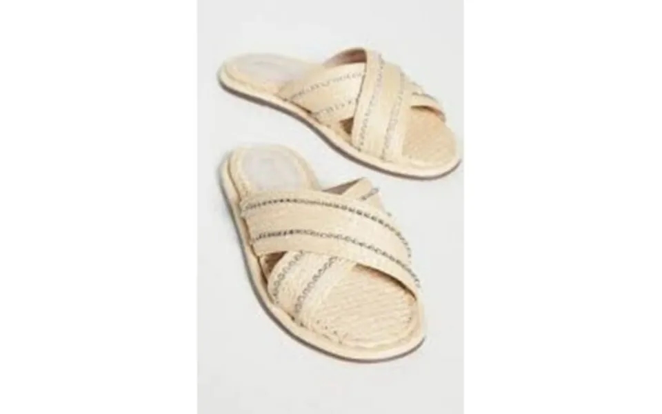Schutz Womens Beige Woven Embellished Carlotta Round Toe Slip On Slide Sandals Shoes 5 B