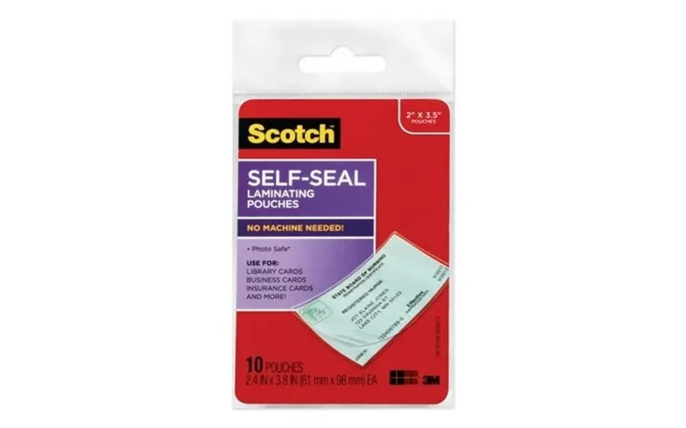 Scotch Self-sealing Laminating Pouches 9 Mil 3.8 X 2.4 Gloss Clear 10 Pack Each