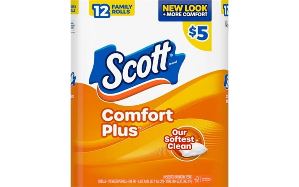 Scott Comfortplus 1-ply Toilet Paper 1-1 8 X 1-1 8 173 Sheets Per Roll Pack Of 12 Rolls