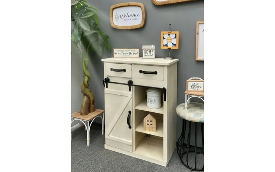 Segmart Console Cabinet Rustic Finish Modern Farmhouse Barn Door With Large Storage Cabinet 2 Drawers And 3 Shelves For