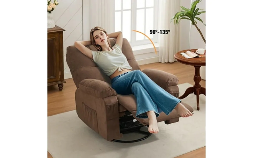 Segmart Swivel Rocker Recliner Chair With Soft Cushion And Backrest 360 Degree Swivel Rocking Single Sofa With Side Pock