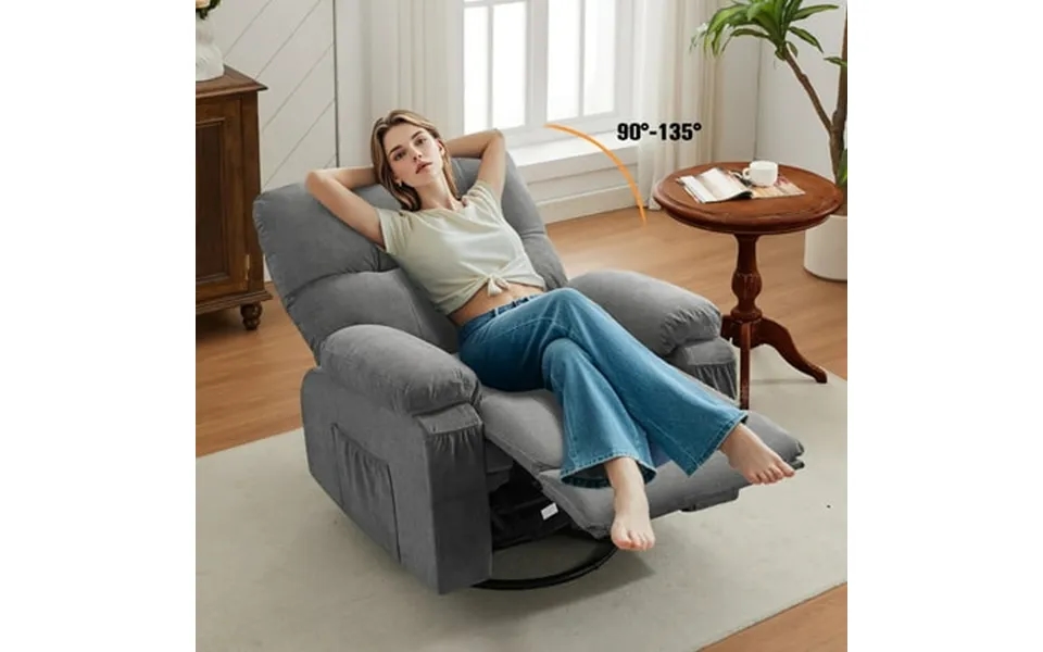Segmart Swivel Rocker Recliner Chair With Soft Cushion And Backrest 360 Degree Swivel Rocking Single Sofa With Side Pock