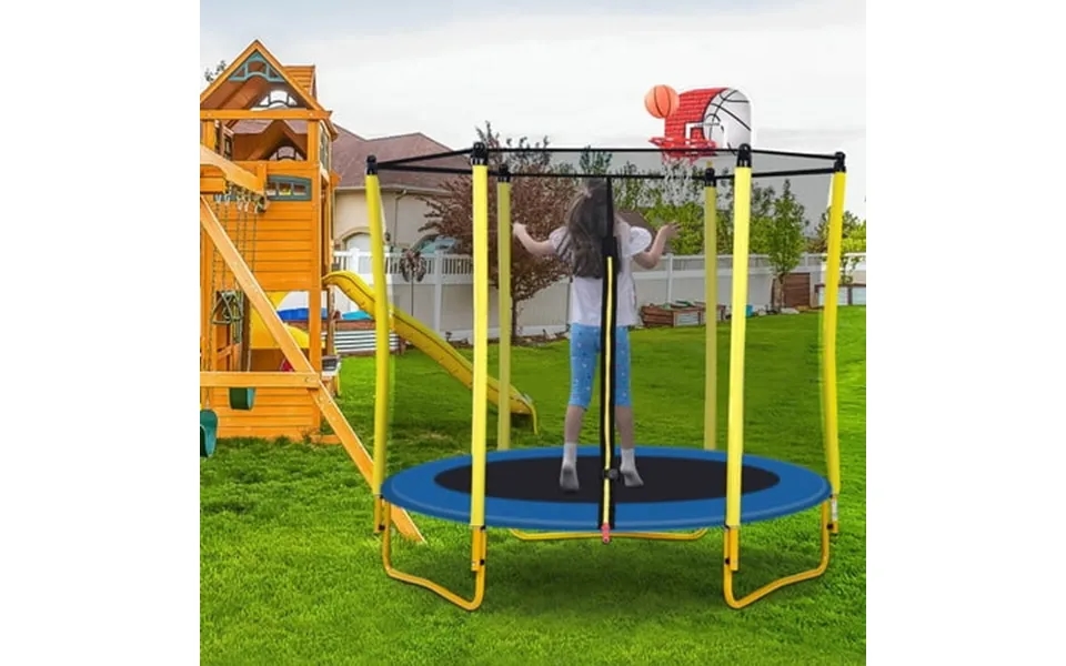 Seizeen 5.5 Trampoline For Kids 2-in-1 Mini Toddler Trampoline With Enclosure Basketball Hoop And Ball Yellow