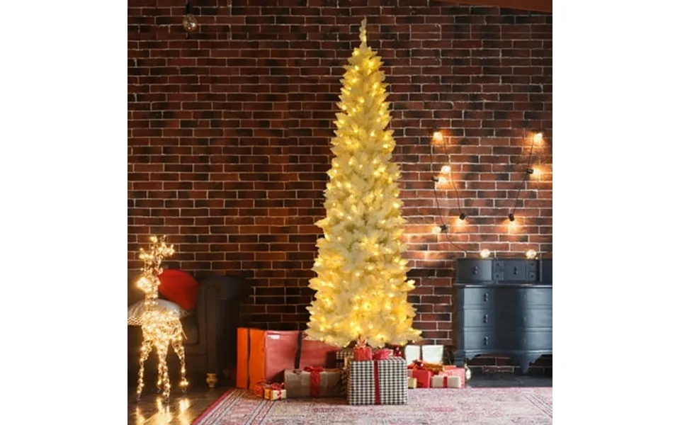 Seizeen 6.5ft Pre-lit Pencil Christmas Tree Artificial Fir Tree W 250 Warm Lights 719 Tips Flocked X-mas Trees For Indoo
