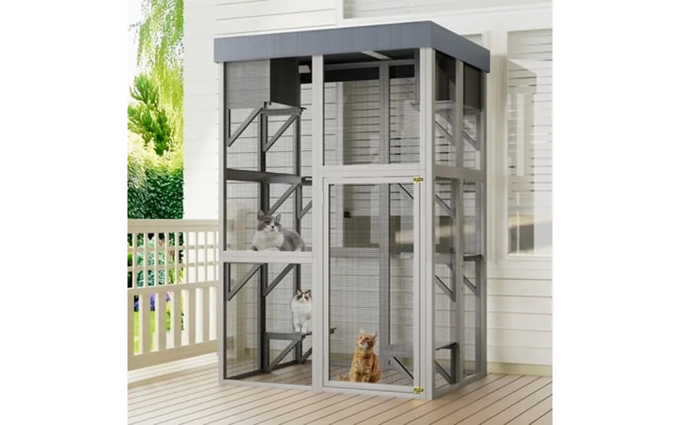Seizeen 70’’h Catio For Outdoor Solid Wood Cat House Enclosure Indoor Pet Cage W 6 Jumping Platforms & 2 Napping Houses