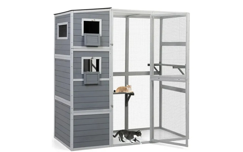 Seizeen Cat House For Outdoor Catio Enclosure For Cat Wooden Large Kitty Cage W Platform Resting Box 4-tier Shadow Desig