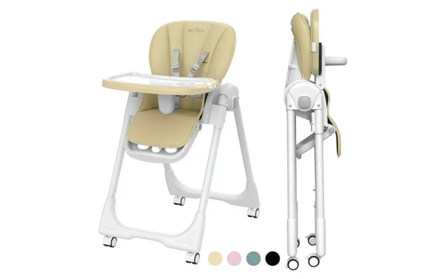 Sejoy 4 Wheels Baby High Chair For Toddlers Foldable High Chair With Adjustable Seat Heigh Beige product image