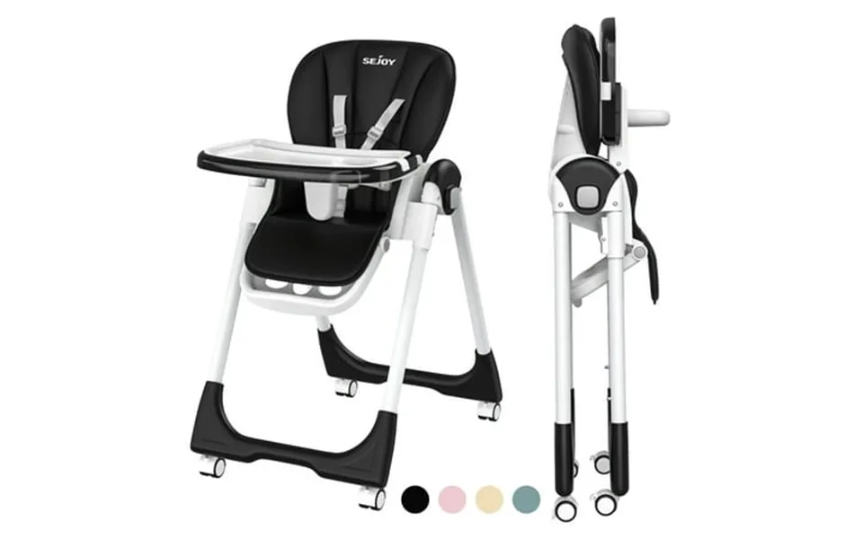 Sejoy 4 Wheels Baby High Chair For Toddlers Foldable High Chair With Adjustable Seat Heigh Black