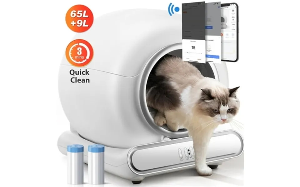 Self-cleaning Cat Litter Box For Multiple Cats Automatic 65 L Capacity With Wifi App Control Health Monitoring Odor Cont