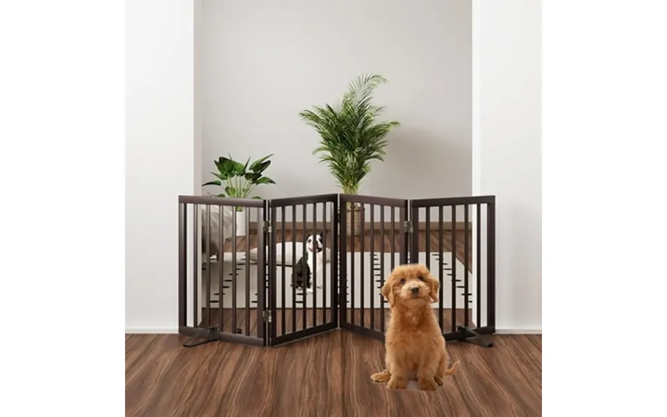 Semiocthome Bamboo Foldable Dog Gates For Doorway Freestanding Pet Gate For Stairs 74 W Brown