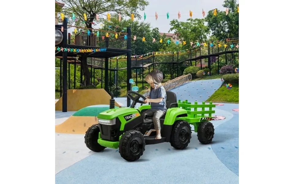 Senbabe 12v Battery-powered Toy Tractor With Trailer And 35w Dual Motors 3-gear-shift Ground Loader Ride On With Led Lig