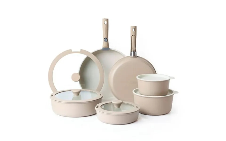 Sensarte Ceramic Nonstick Pots And Pans Set With Removable Handle 18pcs Induction Kitchen Cookware Sets Stackable Dishwa