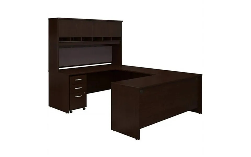 Series C 72w U Shaped Desk With Hutch & Storage In Mocha Cherry -engineered Wood