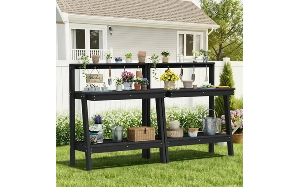 Serwall Outdoor Potting Bench Set Of 2 With Storage & Hooks 3-tier Heavy-duty Hdpe Garden Workstation Table All-weather