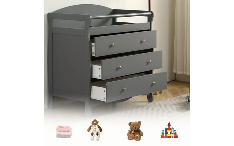 Sesslife Infant Changing Station With 3 Drawers Baby Dresser With Changing Table Top For Nursery Easy Assembly Gray