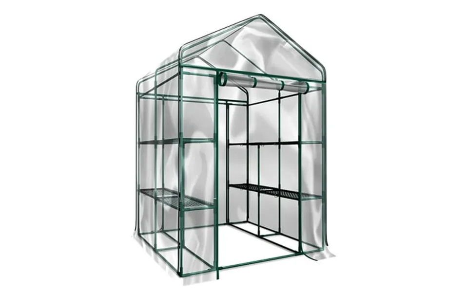 Sesslife Walk In Greenhouse Portable Green House With 2 Tiers 8 Shelves Roll-up Zipper Door And Pe Cover Transparent Gre