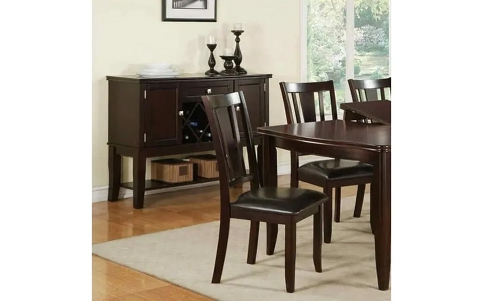 Set Of 2 Side Chairs Kitchen Diing Room Furnture Faux Leather Brown Espresso Unique Frame Back Dining Chairs