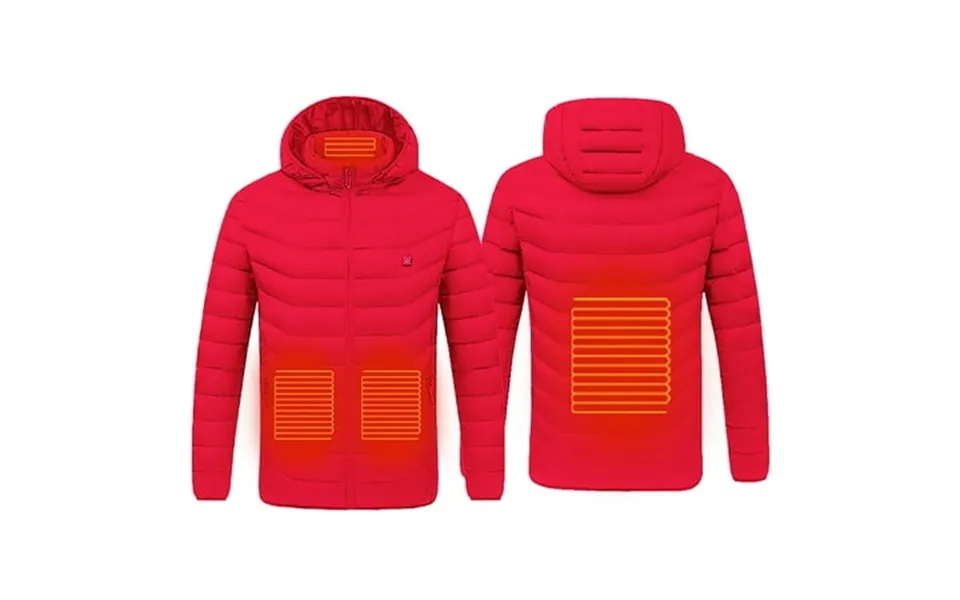 Sexy Dance Men Heated Coat Hooded Jacket Winter Warmth Outwear Zipper Long Sleeve Down Jacket With 10000mha Power Bank