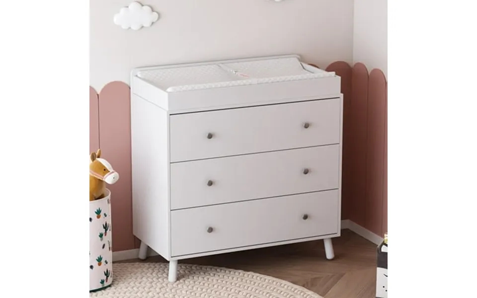 Sfugno Changing Table 3 Drawers Storage Dresser With Removable Pad Baby Changing Table Safety Rail And Strap For Bedroom