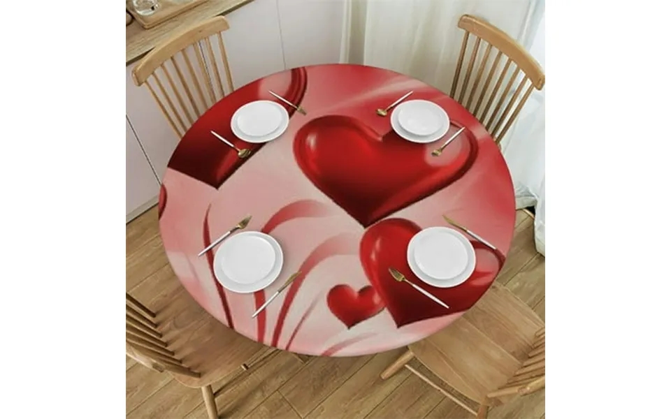 Shangniulu Summer Round Fitted Tablecloth With Elastic Edged Valentine S Day Love Heart Table Cover Polyester Washable T