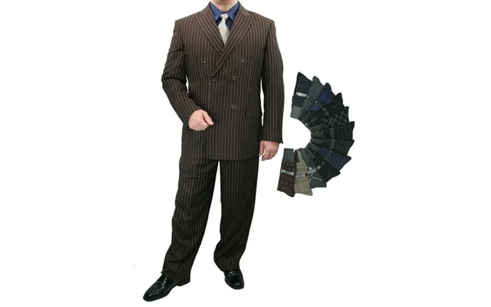 Sharp Luxurious 2pc Men S Double Breasted Pinstripe Suit W 1 Pair Of Socks - Brown 52r