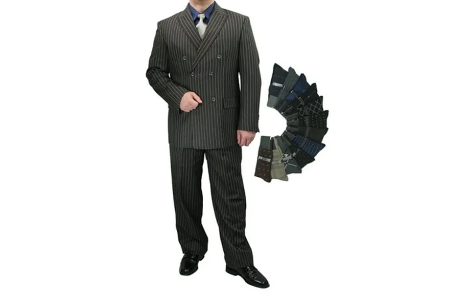 Sharp Luxurious 2pc Men S Double Breasted Pinstripe Suit W 1 Pair Of Socks - Charcoal Gray 44l
