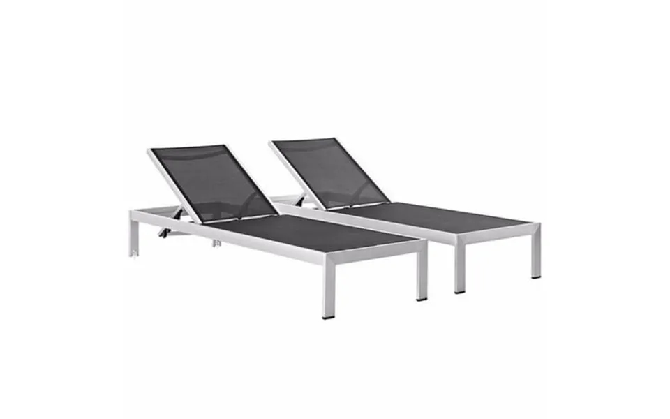 Shore Set Of 2 Outdoor Patio Aluminum Chaise Silver Black