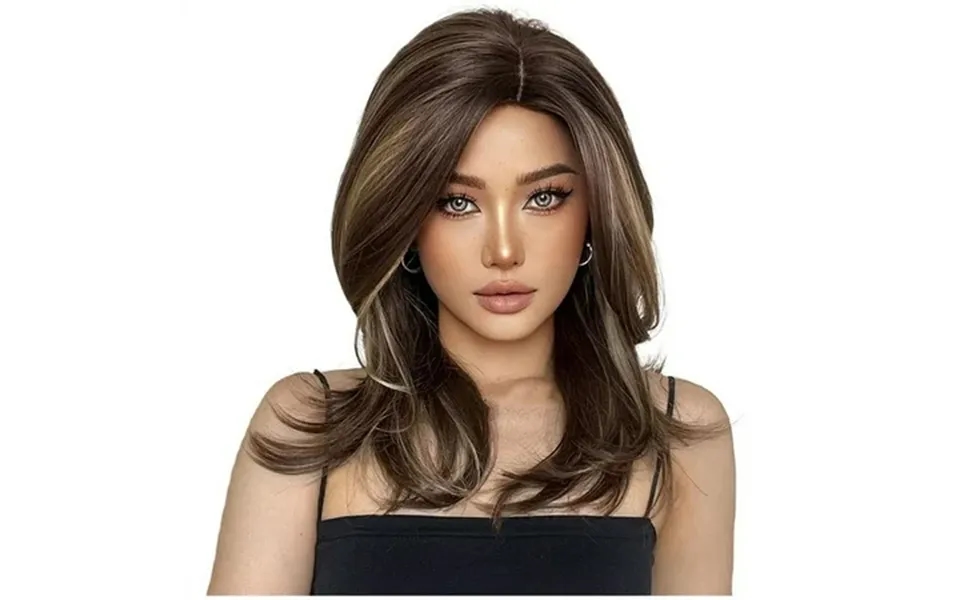 Shoulder-length Wigs For Women Layered Synthetic Fibers Brown Mixed Blonde Wig Comfortable Cap & Adjustable Size