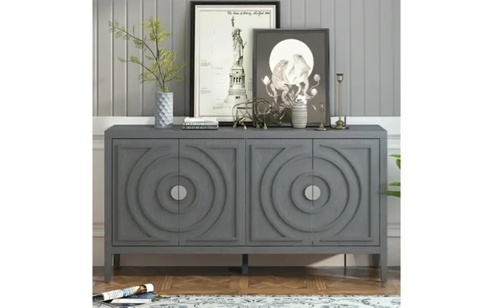 Side Board Sideboard With Circular Groove Design Sideboard Buffet Cabinet Retro Storage Cabinet With Round Metal Door Ha