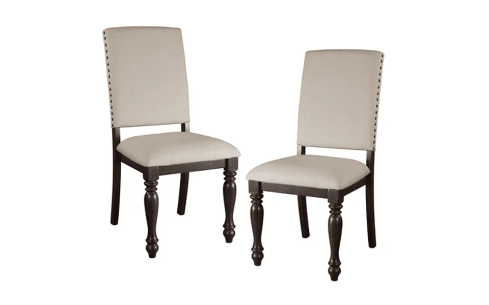 Side Chairs 6pc Set Grayish Brown Finish Wood Frame Fabric Upholstery Nailhead Trim Dining Furniture