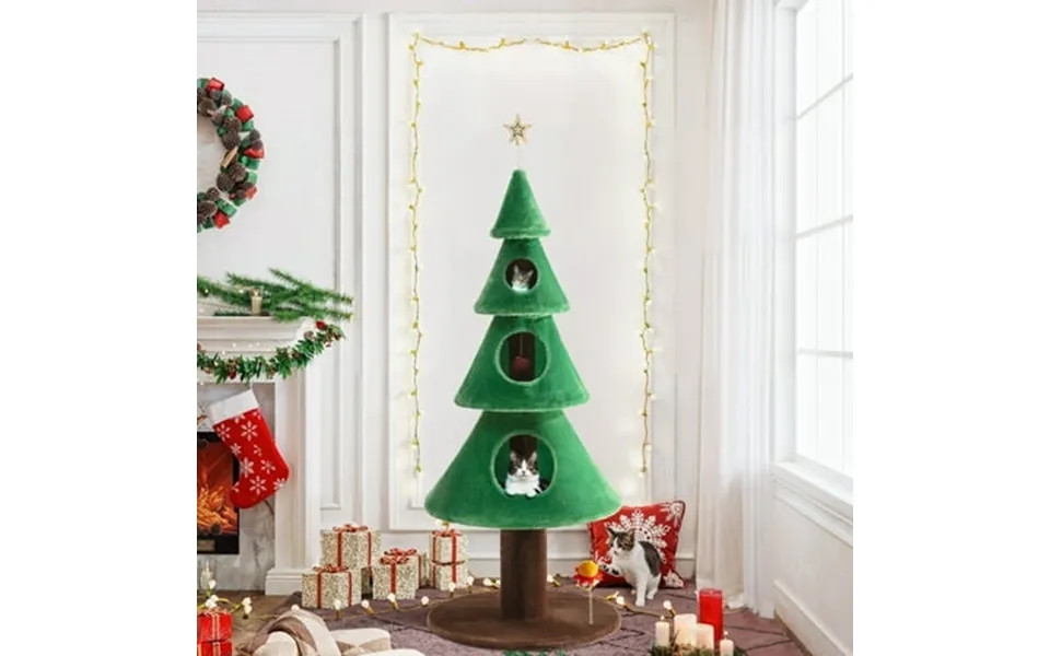 Sifurni 63 Cat Tree And Christmas Tower Condo For Cats With Toys Green
