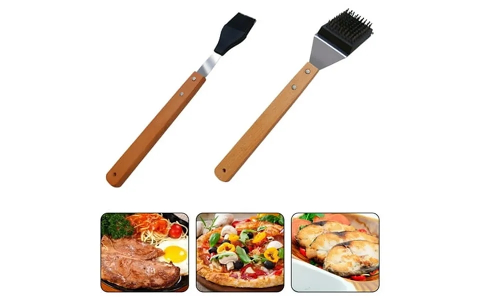 Sioweci Grill Brush Stainless Steel Barbecue Brush With Reinforced Wooden Handle For Home Kitchen Picnic Outdoor Style A