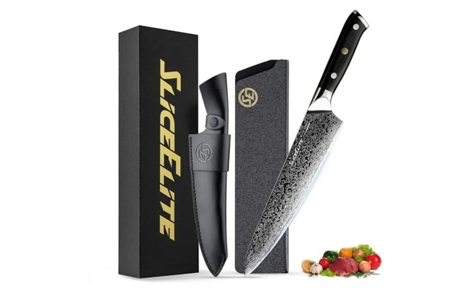 Sliceelite Elite Series 8-inch Damascus Chef Knife Vg10 Steel Blade With Forged Carbon Fiber Handle Dual Sheaths Chef Kn
