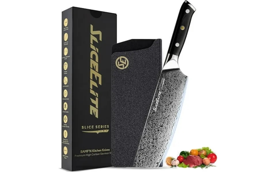 Sliceelite Elite Series Nakiri Knife 7 Inch Damascus Steel Vg10 Core G10 Handle Sharp Blade Durable Polymer Sheath Veget