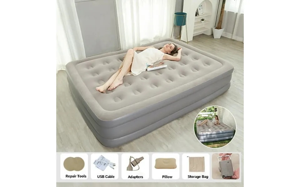 Sllingluo Air Mattress Inflatable Airbed With Built-in Pump For Guest Home Camping Travel Queen Size Gray