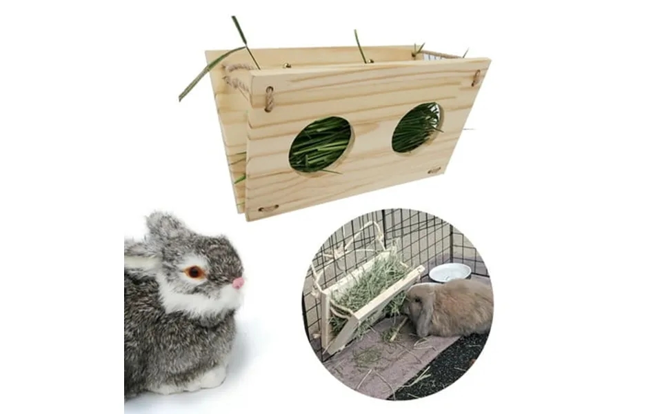 Small Pet Hamster Rabbit Wooden Hay Manger Feeder Rack Holder Food Dispenser