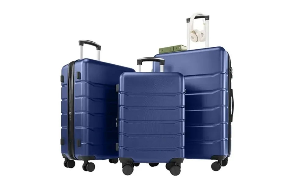 Smiaoer 3 Piece Hardshell Luggage Set Hardside Lightweight Suitcase With Spinner Wheels Tsa Lock 20in 24in 28in Blue
