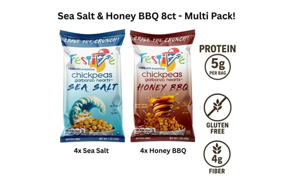 Snack Festive Roasted Chickpeas 8ct 4 Each Of 2 Flavors Sea Salt Honey Bbq Nut Free Non-gmo Vegan Soy-free