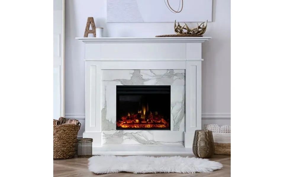 Sofia Cambridge 57-in. Modern Electric Fireplace Mantel With Led Multi-color Faux Charred Log Display Insert White Faux