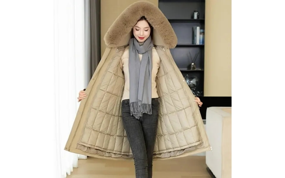 Sokhug Women S Puffer Jacket Quilted Knee Length Hooded Winter Warm Down Coat With Faux Fur Hood