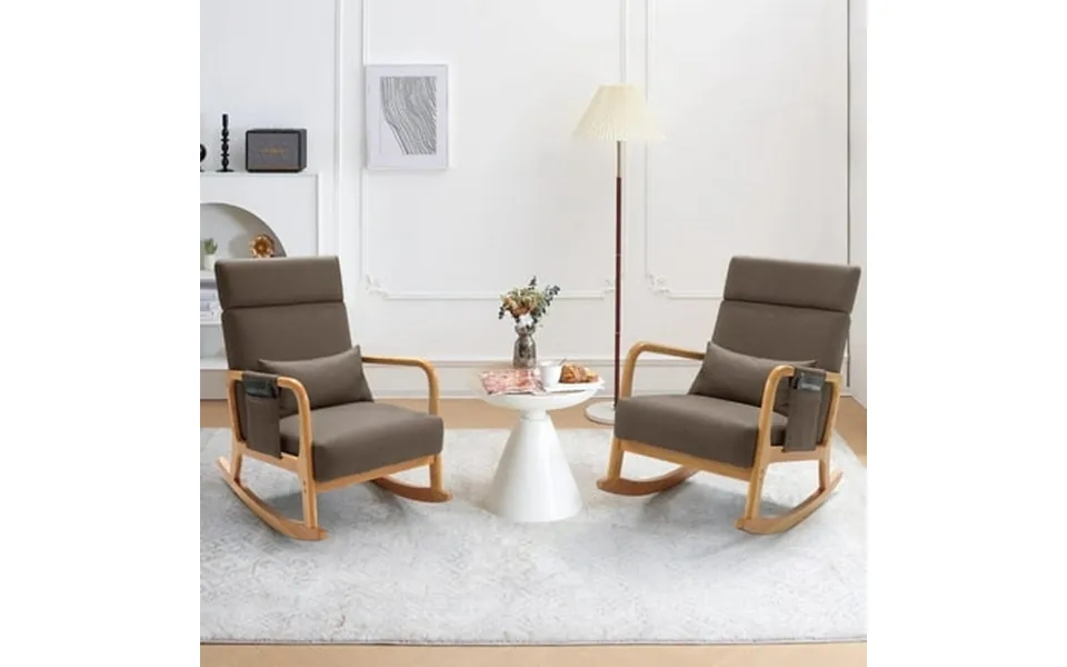 Solid Wood Rocking Chair Nursery Upholstered Glider Rocker Rocking Accent Chair With High Backrest Pillow And Magazine S