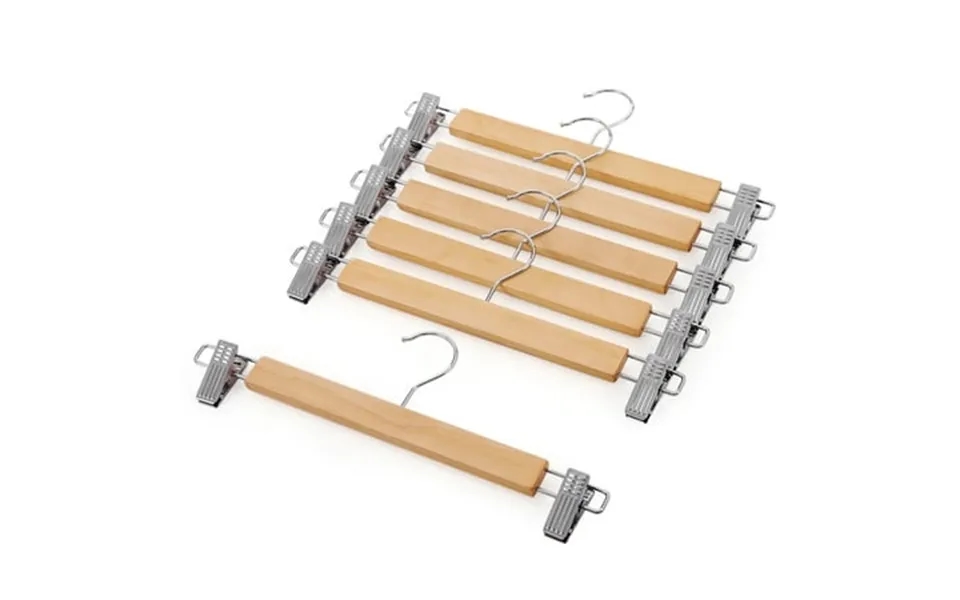 Songmics 12 Pack Wooden Pants Hangers Skirt Hangers With Clips Adjustable Anti-rust Metal Clips For Pant Skirts Natural