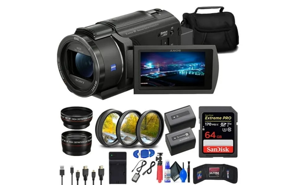 Sony Fdr-ax43 Uhd 4k Handycam Camcorder 64gb Memory Card Np-fv70 Battery More