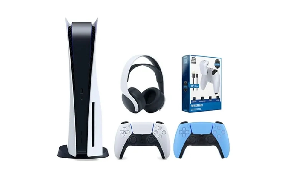 Sony Playstation 5 Disc Version Console With Extra Blue Controller White Pulse 3d Headset And Surge Powerpack Battery Pa